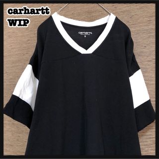 カーハートダブリューアイピー(Charhartt WIP)の【カーハートWIP】半袖Tシャツ　Vネック　黒　ワンポイントロゴ　バイカラー92(Tシャツ/カットソー(半袖/袖なし))