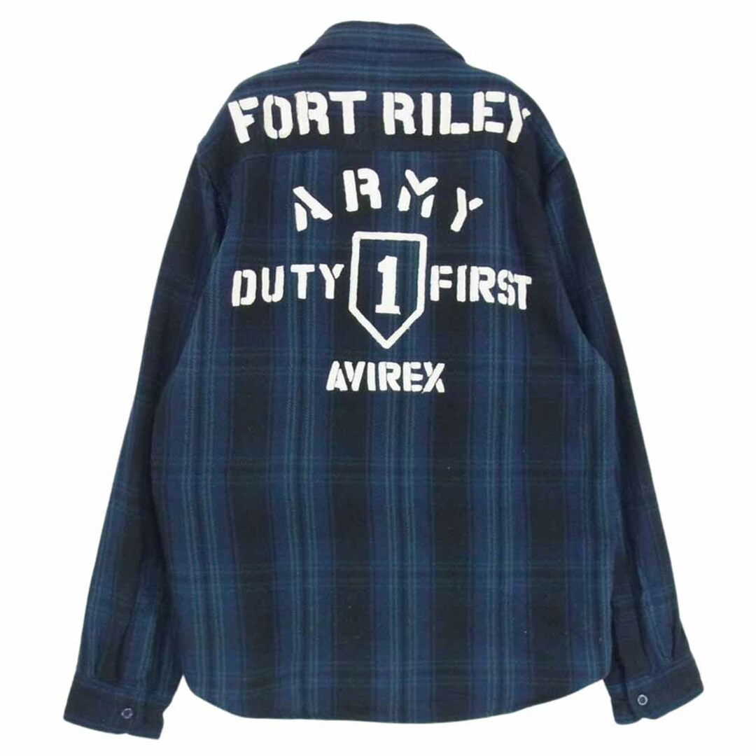 AVIREX(アヴィレックス)のAVIREX アヴィレックス 長袖シャツ 6195140 US ARMY FLANNEL WORK SHIRT ミリタリーワッペン フランネル チェック ワークシャツ ブルー系 ブラック系 M【中古】 メンズのトップス(シャツ)の商品写真