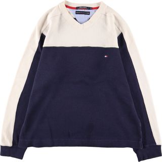 トミーヒルフィガー(TOMMY HILFIGER)の古着 トミーヒルフィガー TOMMY HILFIGER 切替 Vネック コットンニットセーター メンズL /eaa364028(ニット/セーター)