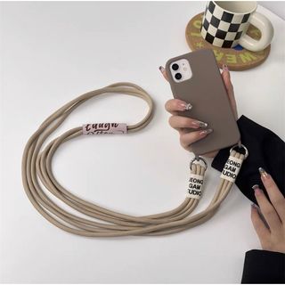 iPhoneケース　iPhoneX/XS ショルダーケース　紐付き　ベージュ(iPhoneケース)
