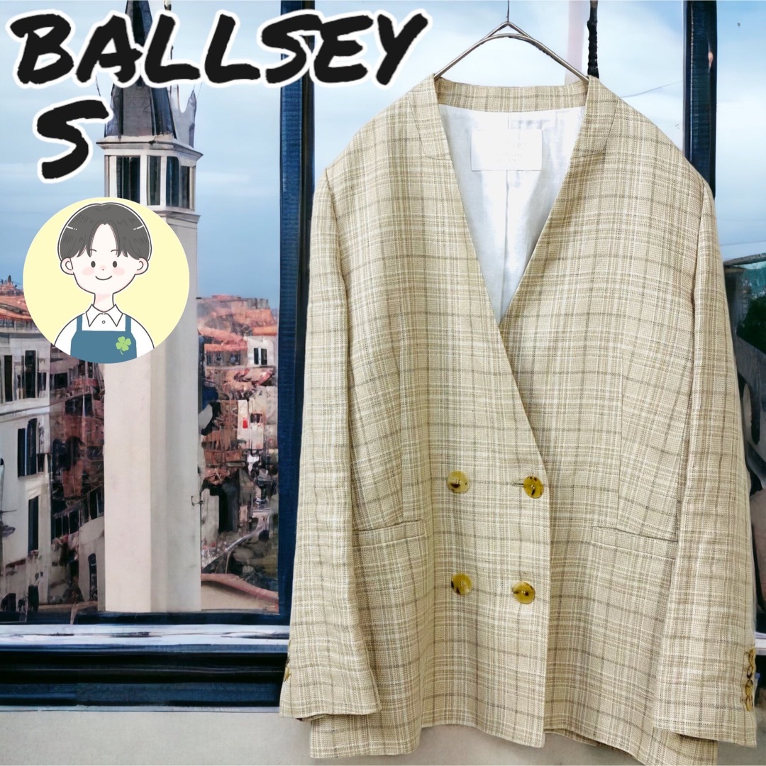 【Ballsey】リネンシルクチェックVネックジャケット　テーラードジャケット
