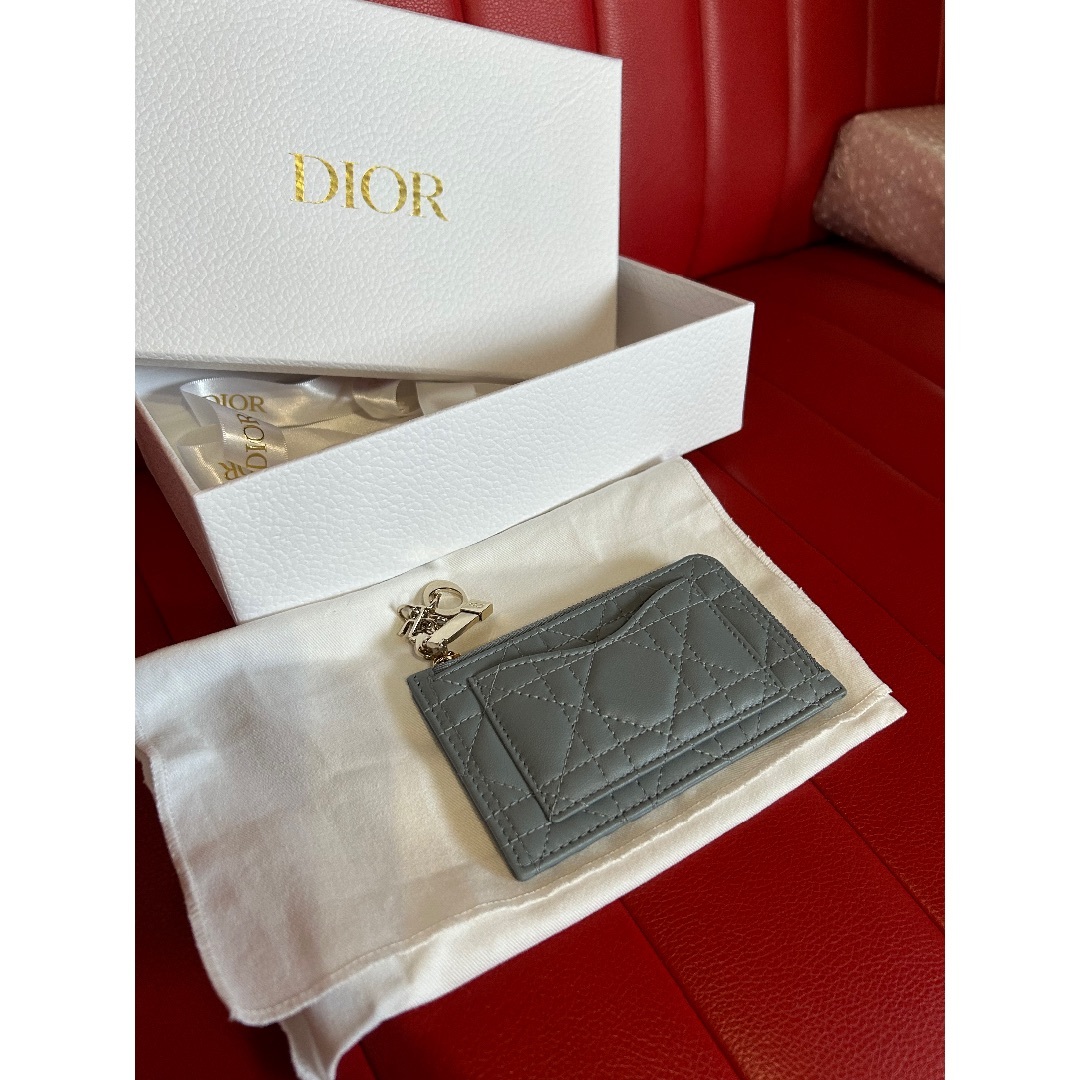 Dior ディオール　レディディオール カード コインケース　ブルー　ラムスキン