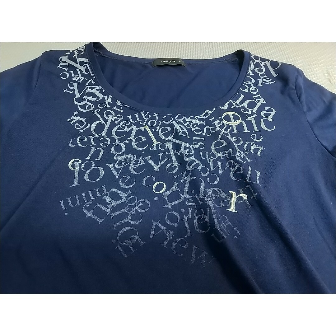 COMME CA ISM(コムサイズム)のCOMME CA ISM プリント 半袖 Tシャツ Ｌサイズ コムサイズム 紺色 レディースのトップス(Tシャツ(半袖/袖なし))の商品写真