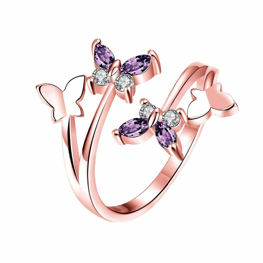 【色: R】[Sobtb] 指輪 リング 蝶が花に恋する 調節可能 ファッション
