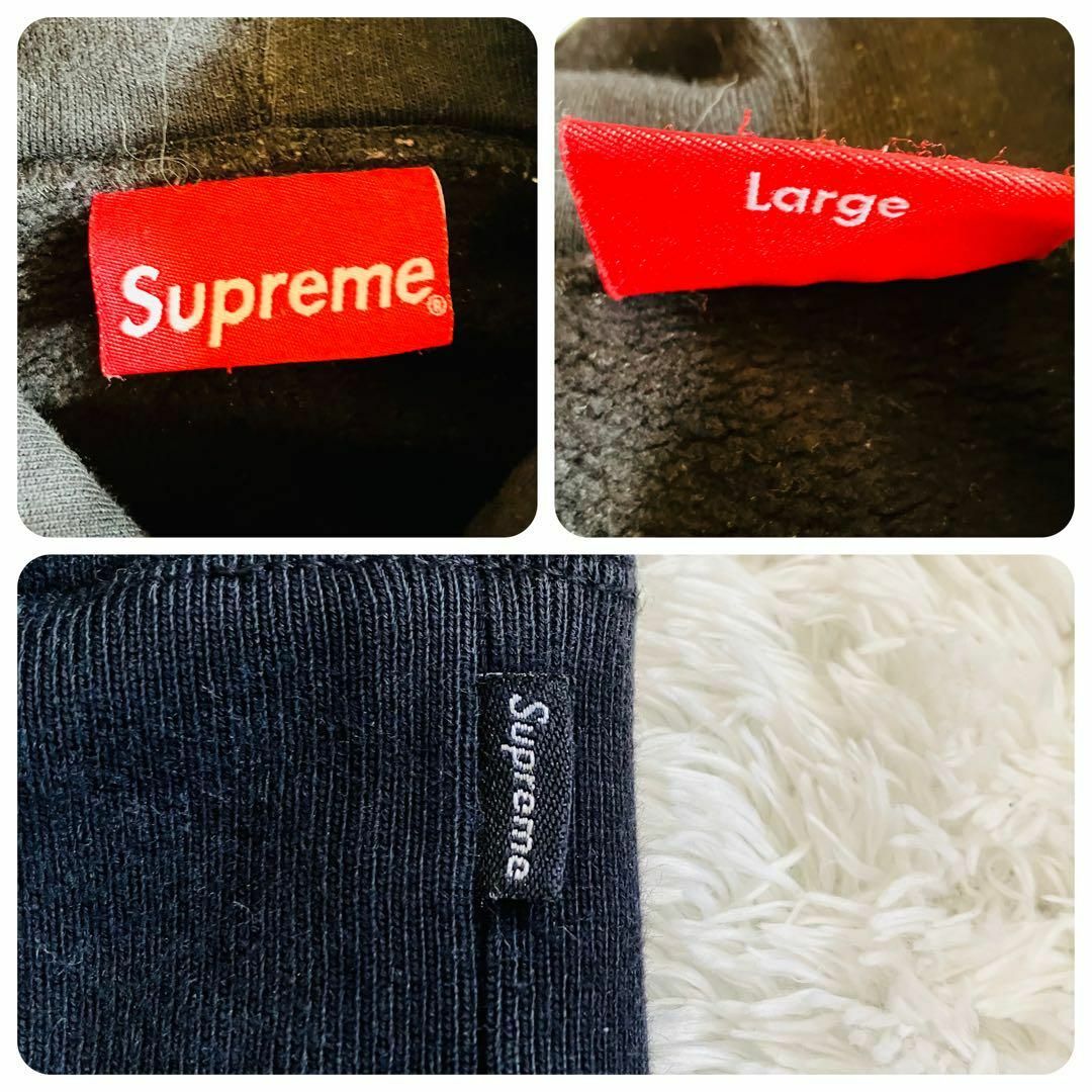 supremeシュプリーム フード付き プルオーバーパーカー 黒白 斜めロゴ L