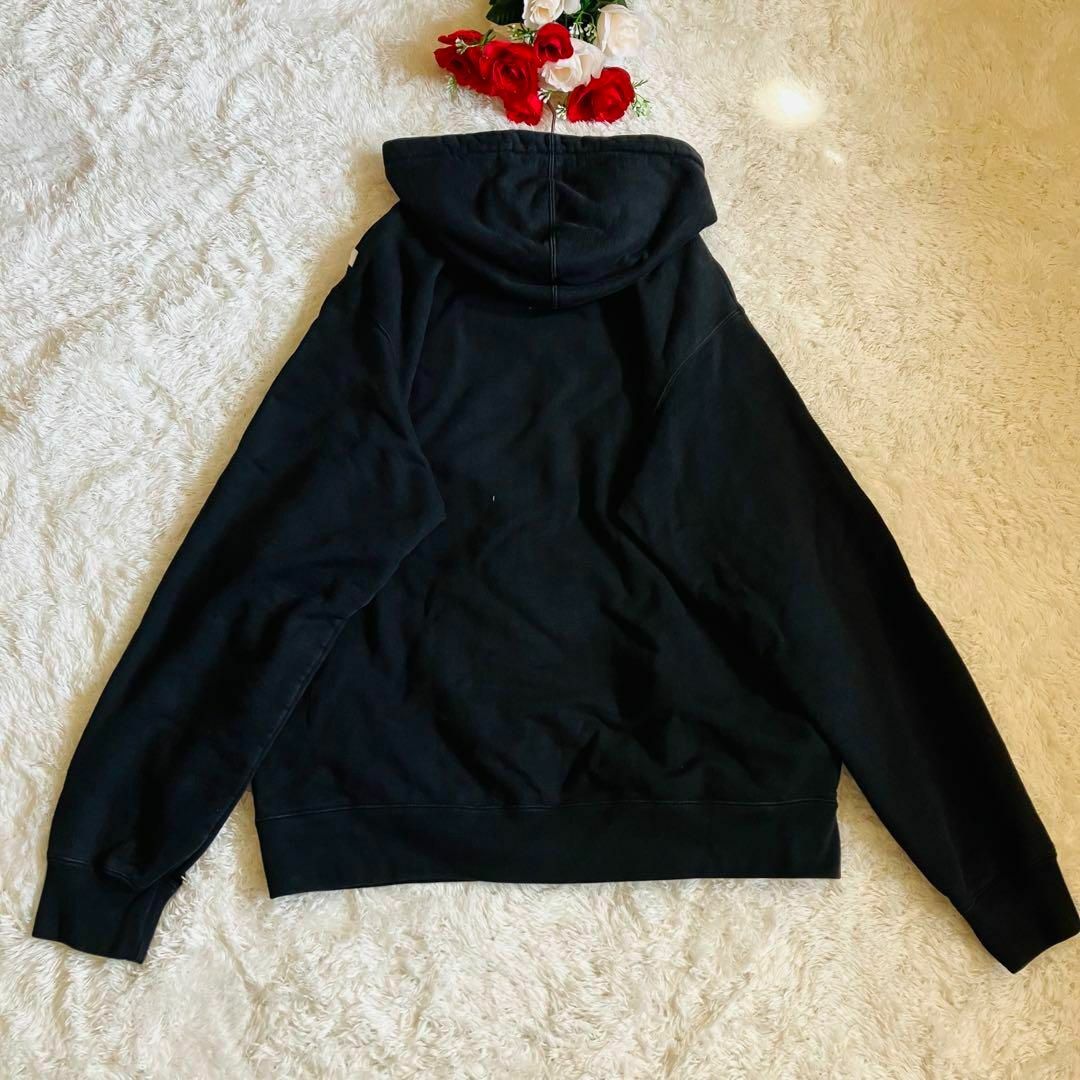 supremeシュプリーム フード付き プルオーバーパーカー 黒白 斜めロゴ L