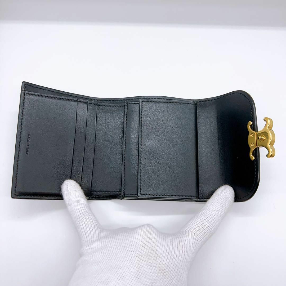極美品✨セリーヌ レザー トリオンフ 三つ折り財布 CELINE 黒×ゴールド
