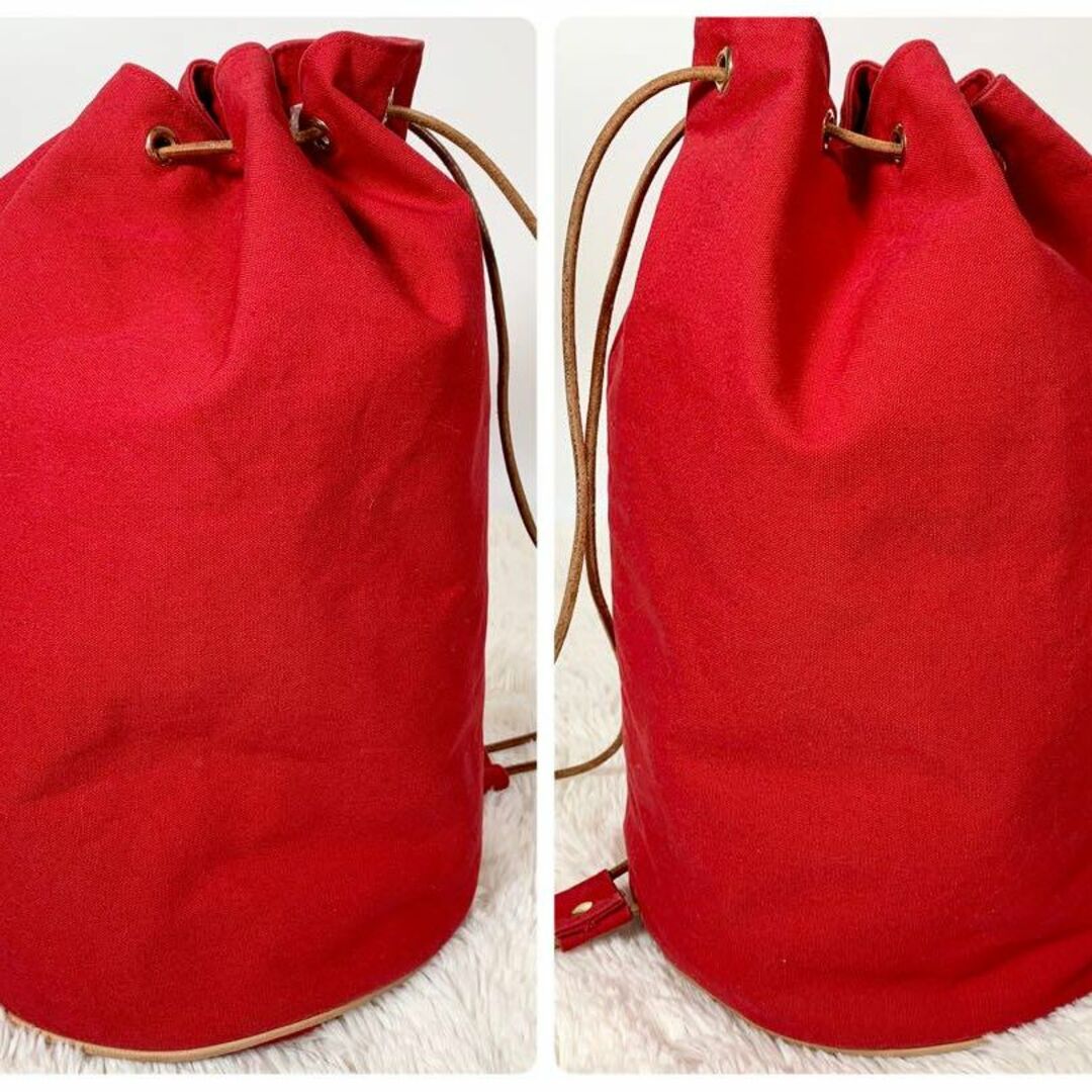 エルメス ポロションミミル ショルダーバッグ 巾着バッグ キャンバス 赤 レッド