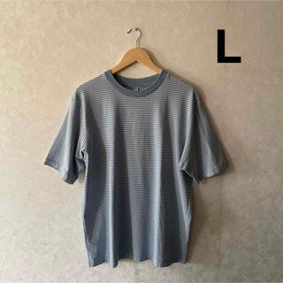 ジーユー(GU)のユニクロ メンズ オーバーサイズボーダーTシャツ(5分袖) Lサイズ(Tシャツ/カットソー(半袖/袖なし))