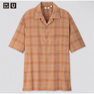 ユニクロ(UNIQLO)の新品　ユニクロU リネンコットンチェックオープンカラーシャツ　ブラウン　XL(シャツ)