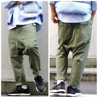 GANRYU 15AW 綿チノクロス製品洗いベイカーサルエルパンツ-S