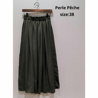 ペルルペッシュ(Perle Peche)のPerle Pêche ペルルペッシュ 裏地付 ギャザースカート カーキ 38(ロングスカート)