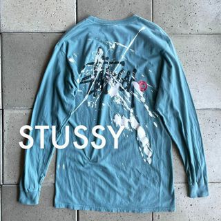 ステューシー(STUSSY)の古着 STUSSYステューシー ストックロゴ ペンキ プリント 長袖Tシャツ M(Tシャツ/カットソー(七分/長袖))