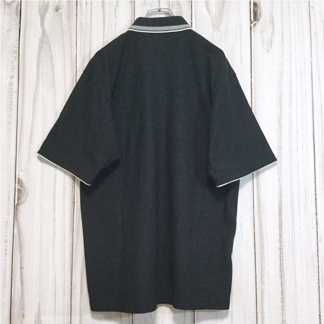 キャラクター刺繍 半袖ポロシャツ 大きいサイズ XL 襟袖ライン 黒