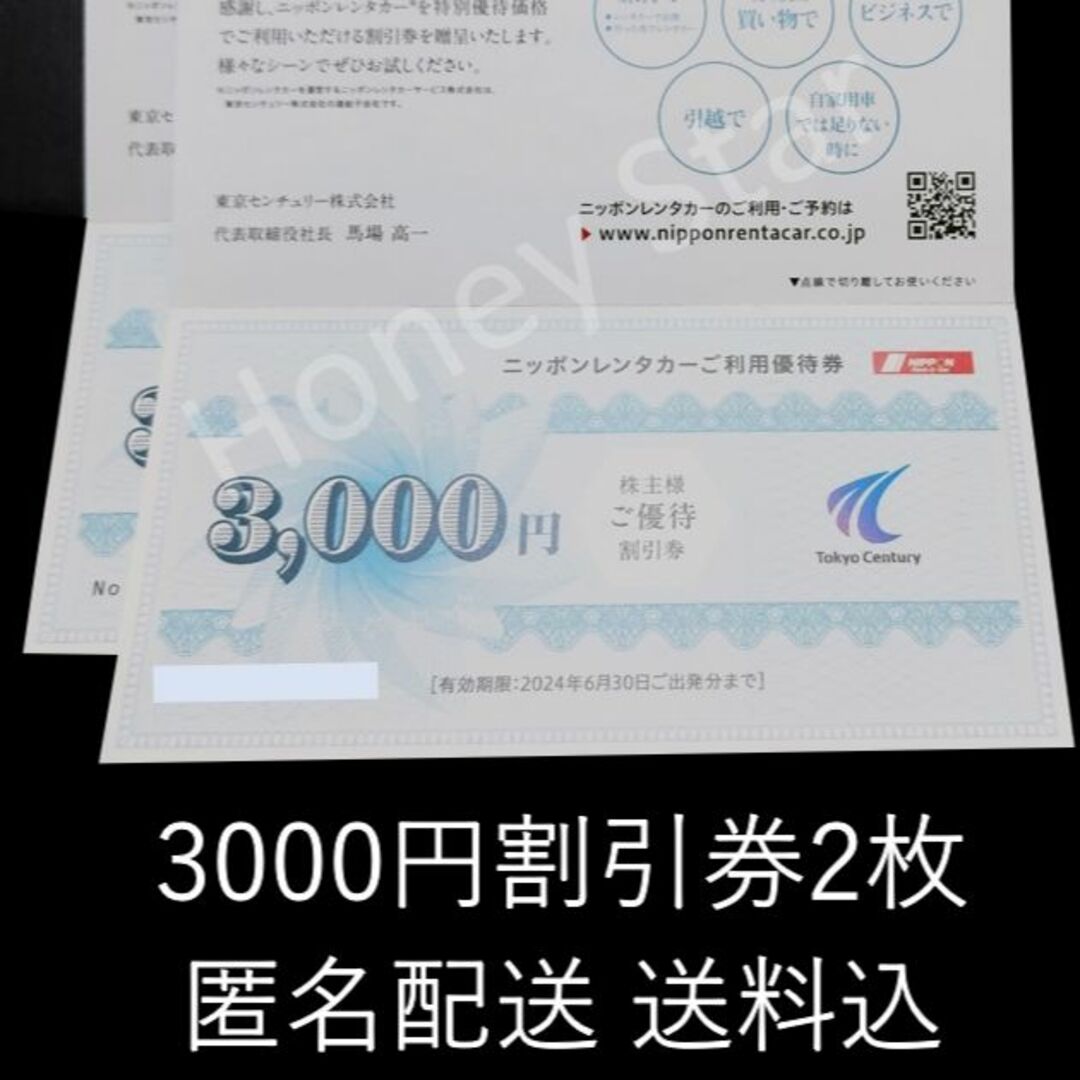 ニッポンレンタカー 株主優待割引券 6000円分 匿名配送 送料込