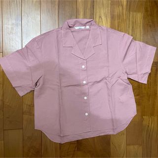 【AMERI】 麻100%コーラルピンク 花ペイント クロップド シャツ