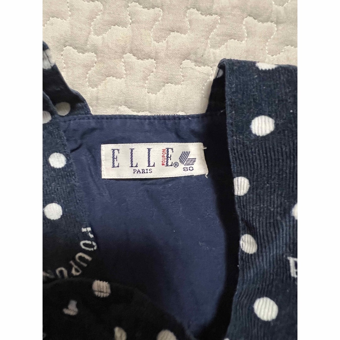 ELLE(エル)のELLE ドット柄ロゴ ロンパース サロペット 80cm キッズ/ベビー/マタニティのベビー服(~85cm)(ロンパース)の商品写真