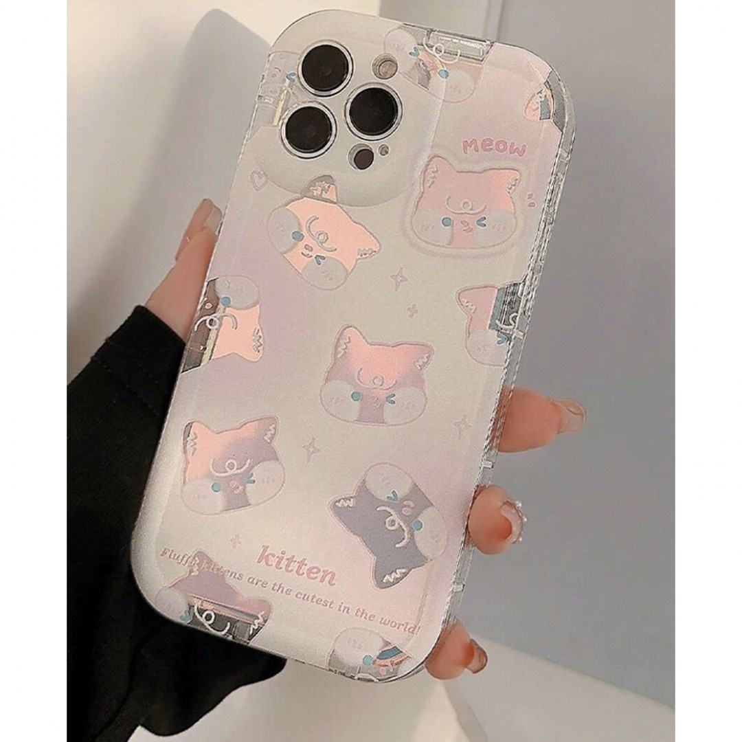 iPhone12 クリア　キラキラ　猫　ネコ ねこ cat 漫画 昭和 レトロ スマホ/家電/カメラのスマホアクセサリー(iPhoneケース)の商品写真