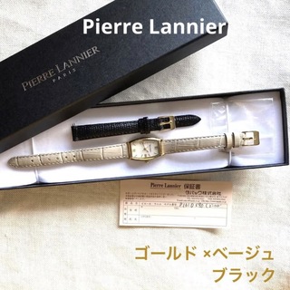 レザーPierre Lannierピエールラニエ腕時計　ゴールド　トープ　ブラック