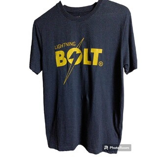 【80s】USA製 Lightning Bolt 和柄 ロゴ Tシャツ ブルー