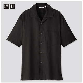 ユニクロ(UNIQLO)の新品　ユニクロU　リネンコットンオープンカラーシャツ　ブラック　Lサイズ(シャツ)