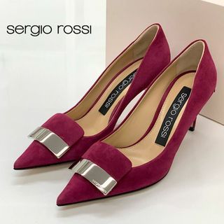 セルジオロッシ(Sergio Rossi)の6489 未使用 セルジオロッシ スエード ロゴプレート パンプス 赤紫(ハイヒール/パンプス)