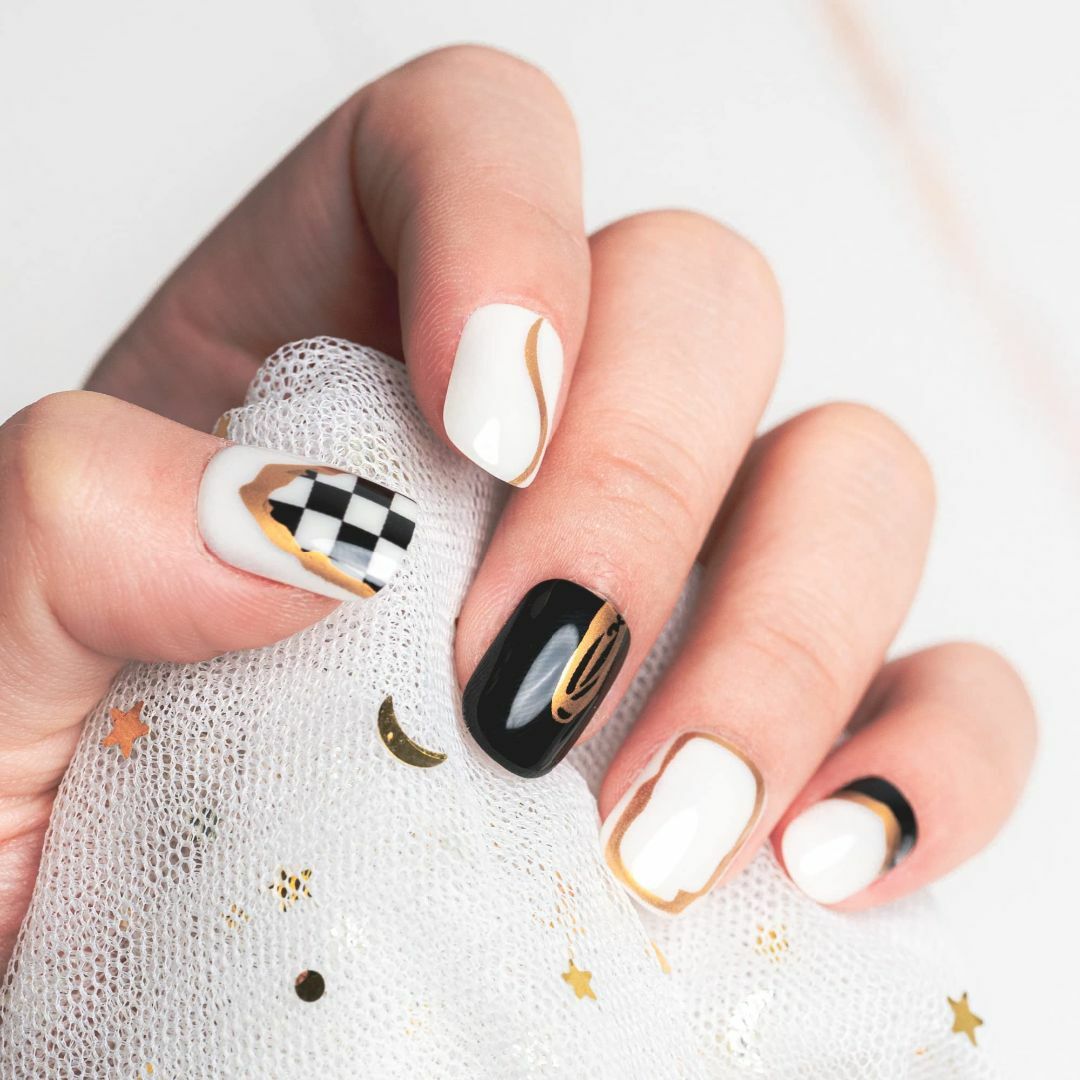 【色: #2-ブラック チェック】Sun&Beam Nails ネイルチップ シ コスメ/美容のネイル(ネイルケア)の商品写真