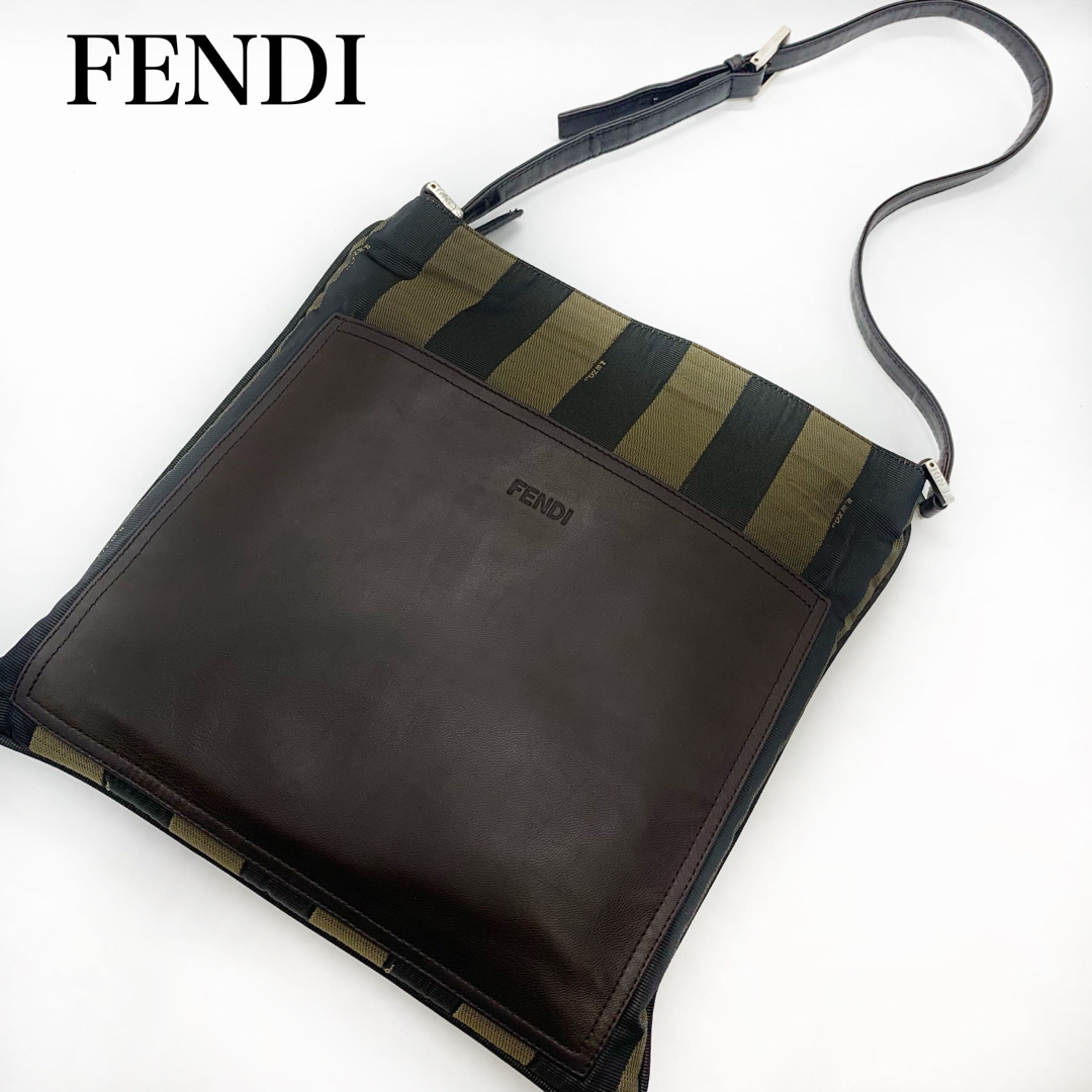 美品✨FENDI フェンディ 異素材MIX ショルダーバッグ ペカン柄 レザー-