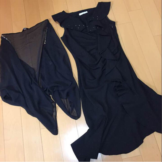 IMAGE(イマージュ)のIMAGE⭐ブラック⭐ワンピース⭐13号⭐ＬＬ⭐ドレス⭐ストール付⭐セット⭐黒⭐ レディースのフォーマル/ドレス(ロングドレス)の商品写真