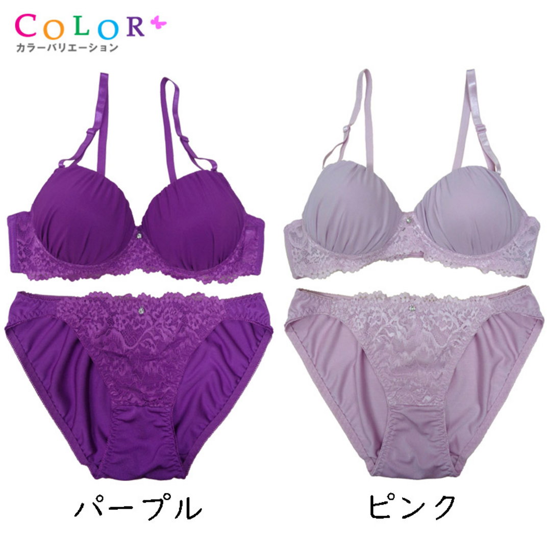 ★ジョーゼット×ニットレースノンワイヤーブラジャー&ショーツセット レディースの下着/アンダーウェア(ブラ&ショーツセット)の商品写真