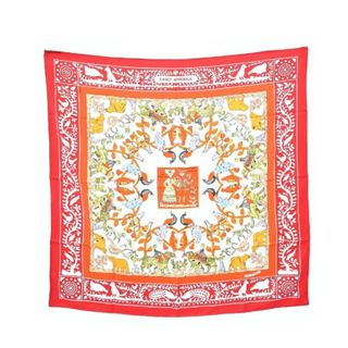 HERMES エルメス バンダナ・スカーフ 赤xオレンジx白等総柄