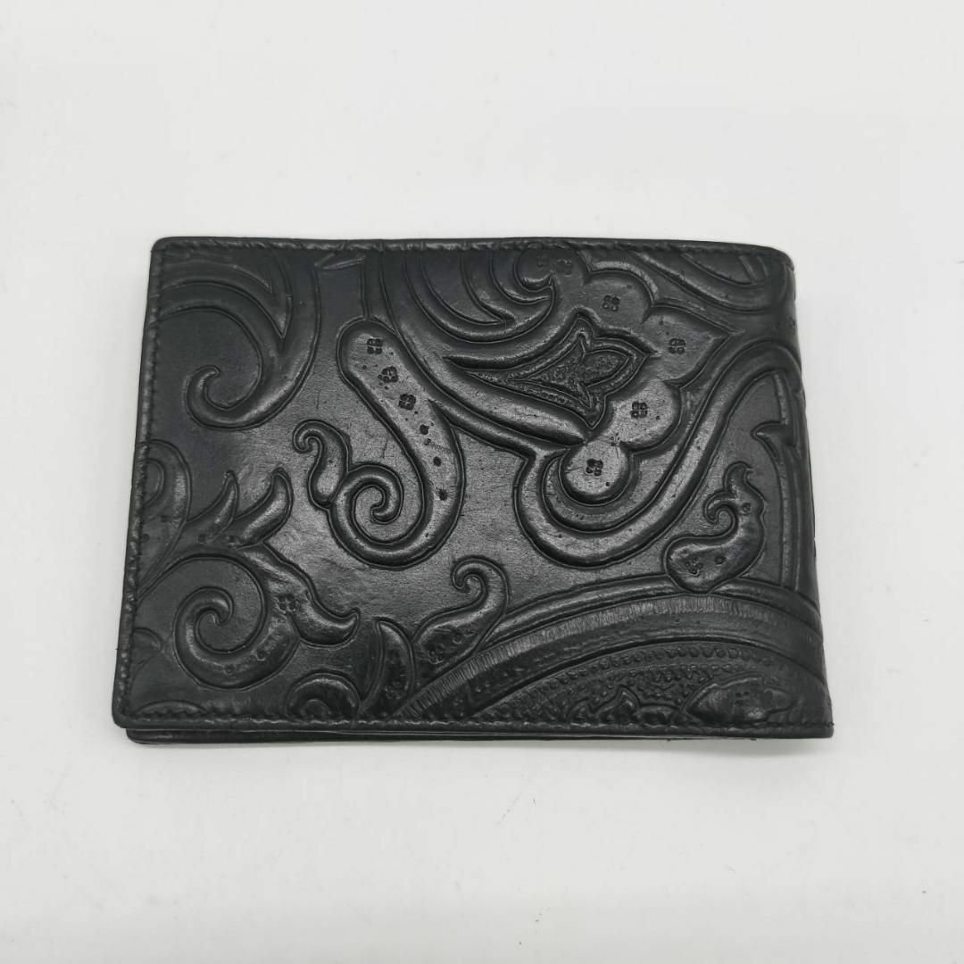 美品✨エトロ 二つ折り財布 マルゴット ペイズリー レザー ブラック 2