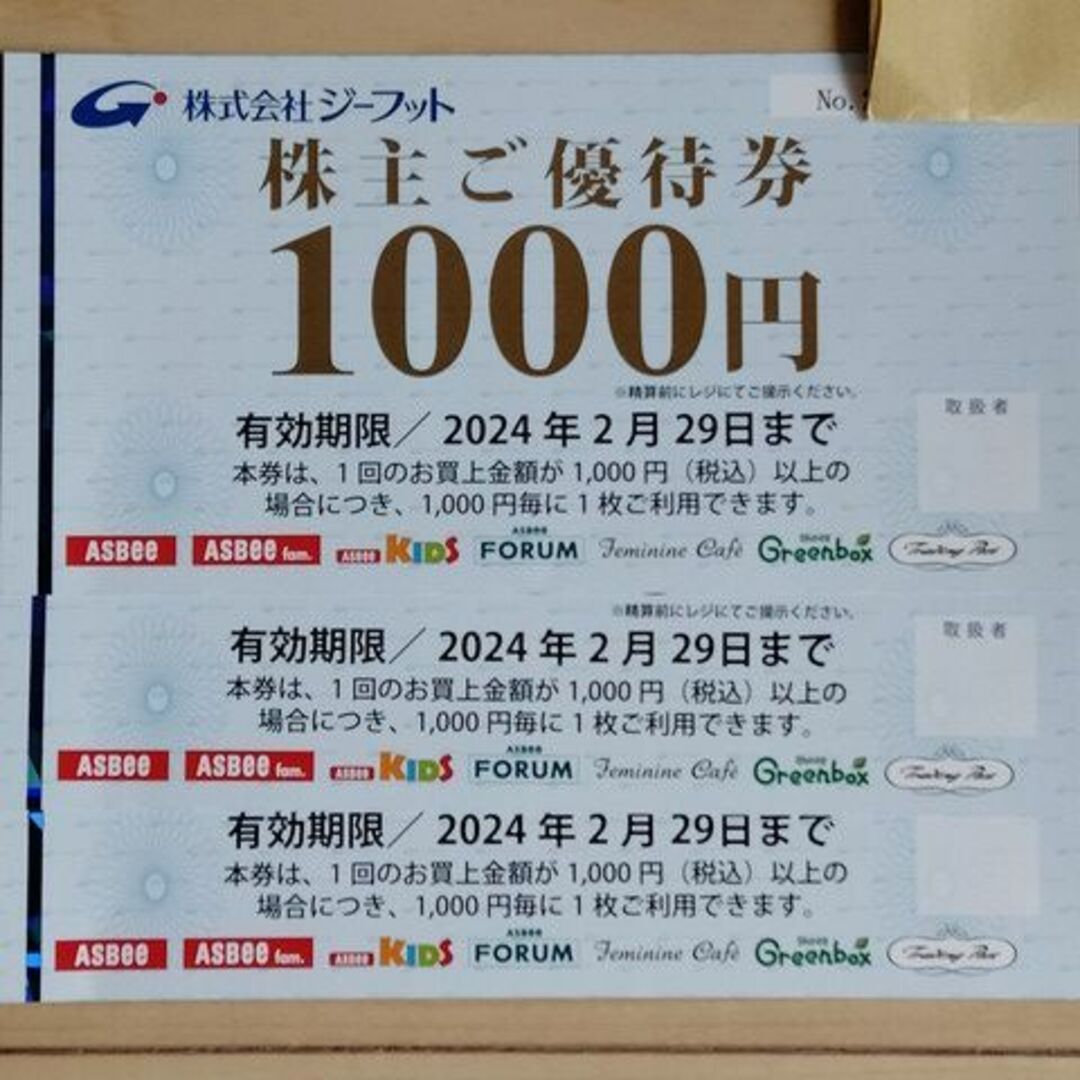 ジーフット株主優待券1000円分 - 割引券