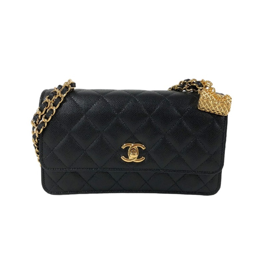 シャネル CHANEL マトラッセ チェーンクラッチ AP3318 ブラック　ゴールド金具 キャビアスキン レディース ショルダーバッグ