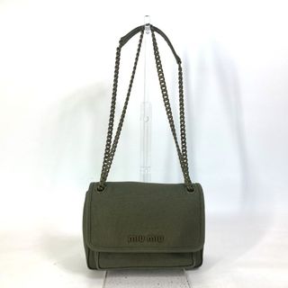 ミュウミュウ(miumiu)のミュウミュウ MIUMIU ロゴ 5BD161 ポシェット Wチェーン チェーンバッグ 斜め掛け ショルダーバッグ キャンバス カーキ 新品同様(ショルダーバッグ)