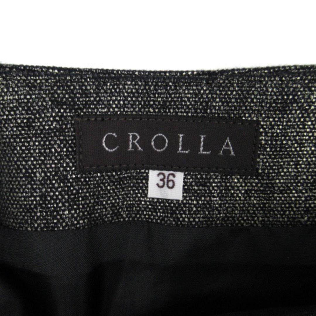 CROLLA(クローラ)のクローラ フレアスカート ひざ丈 スカラップ リネン混 36 黒 ブラック レディースのスカート(ひざ丈スカート)の商品写真