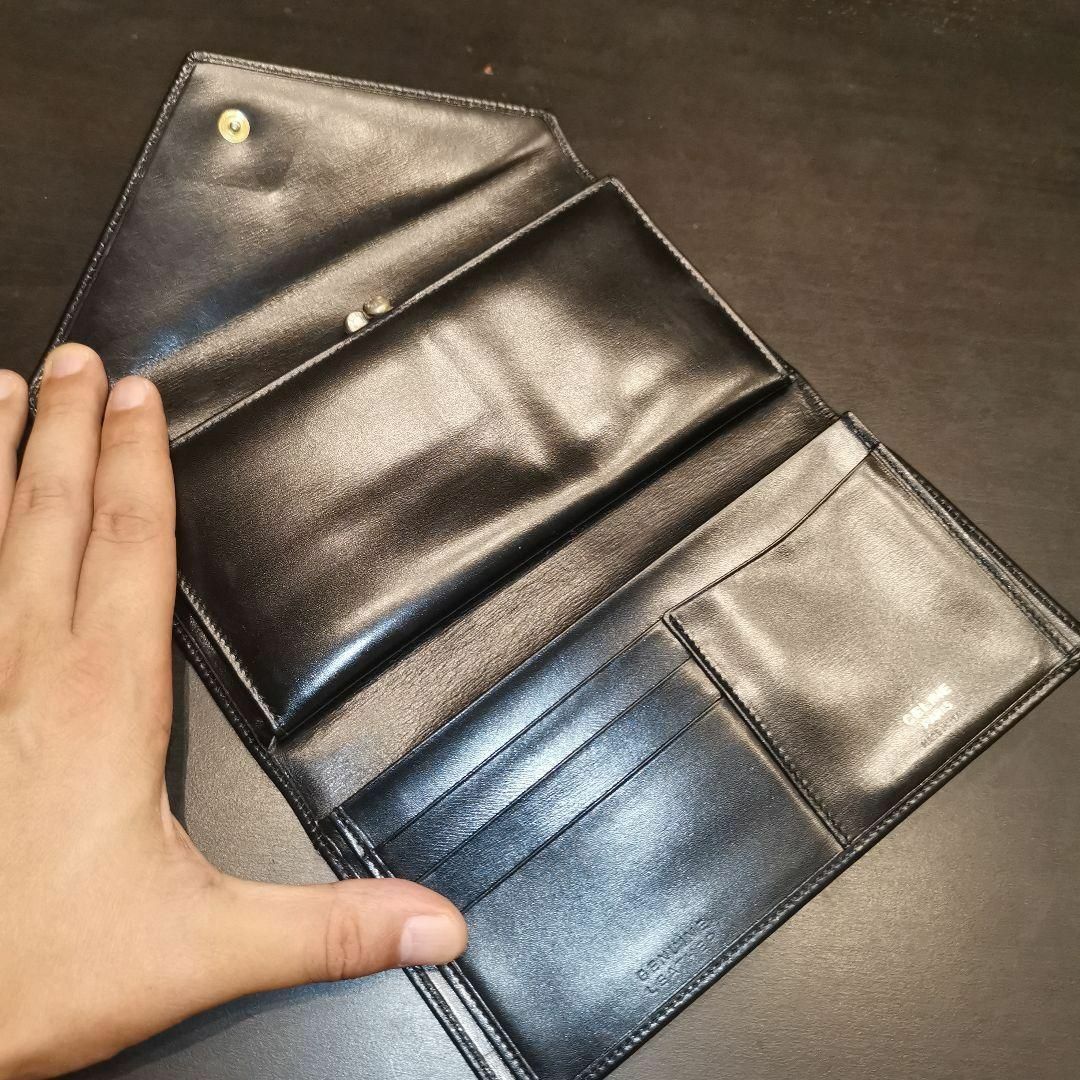 138超美品 セリーヌ 三つ折長財布 レザー ヴィンテージ がま口 ユニ