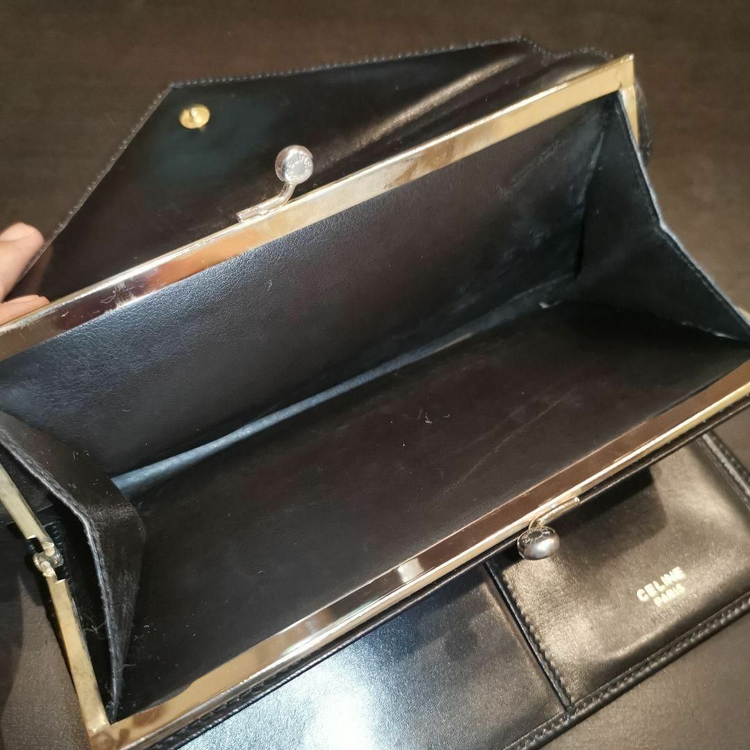 138超美品 セリーヌ 三つ折長財布 レザー ヴィンテージ がま口 ユニ