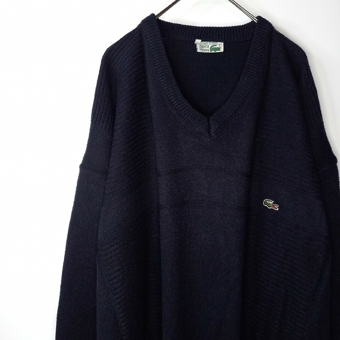 LACOSTE(ラコステ)の希少品　70s　フレンチラコステ　Vネック　コットン　ニット　セーター　刺繍ロゴ メンズのトップス(ニット/セーター)の商品写真