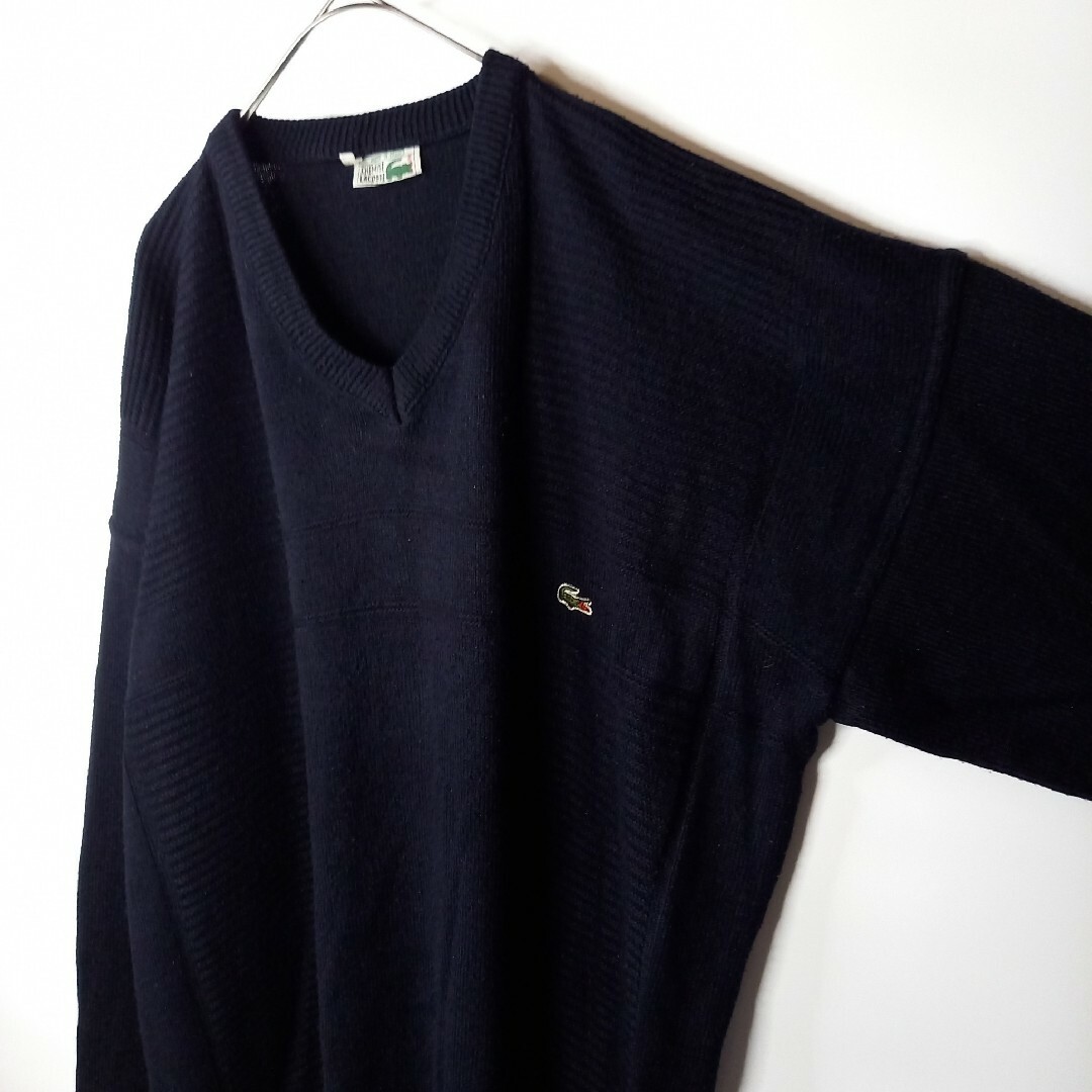 LACOSTE(ラコステ)の希少品　70s　フレンチラコステ　Vネック　コットン　ニット　セーター　刺繍ロゴ メンズのトップス(ニット/セーター)の商品写真