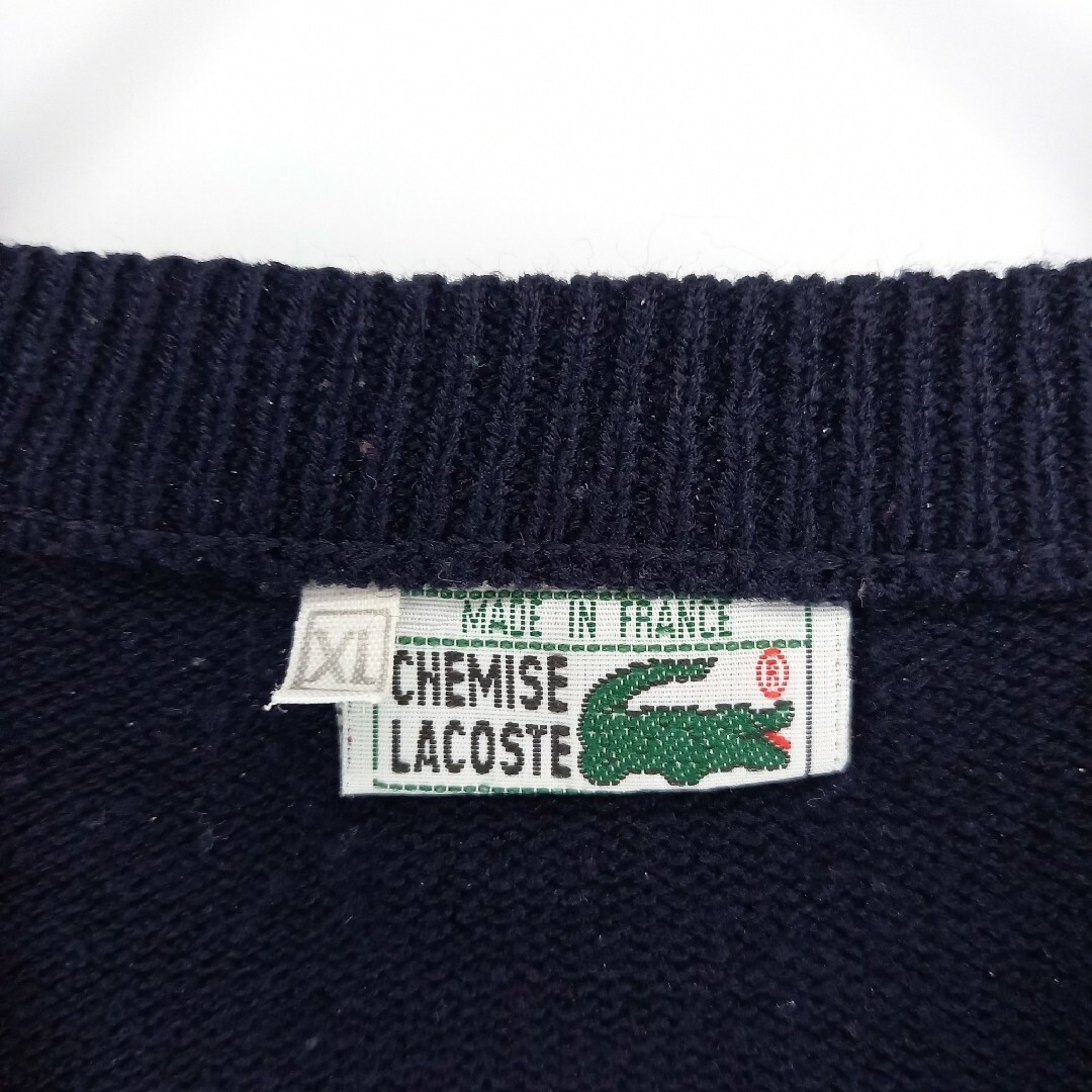 LACOSTE(ラコステ)の希少品　70s　フレンチラコステ　Vネック　コットン　ニット　セーター　刺繍ロゴ メンズのトップス(ニット/セーター)の商品写真