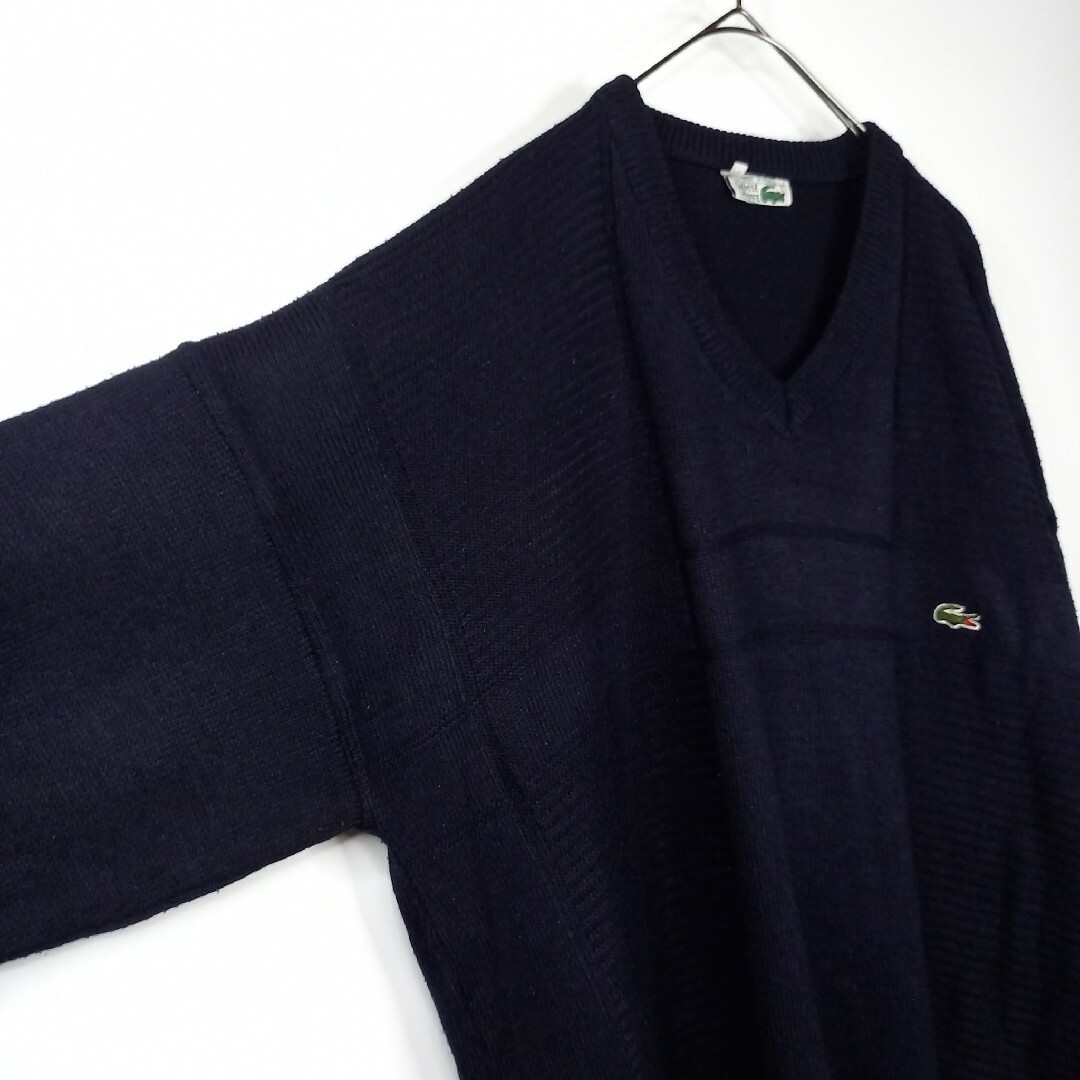 LACOSTE(ラコステ)の希少品　70s　フレンチラコステ　Vネック　コットン　ニット　セーター　刺繍ロゴ メンズのトップス(ニット/セーター)の商品写真