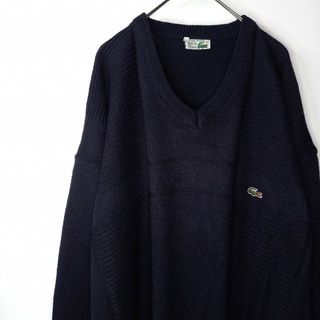 ラコステ(LACOSTE)の希少品　70s　フレンチラコステ　Vネック　コットン　ニット　セーター　刺繍ロゴ(ニット/セーター)