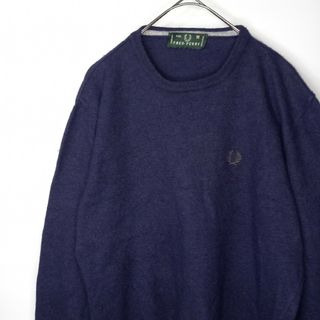 フレッドペリー(FRED PERRY)のイタリア製　フレッドペリー　カシミア　ニット　セーター　無地　刺繍ロゴ　ネイビー(ニット/セーター)