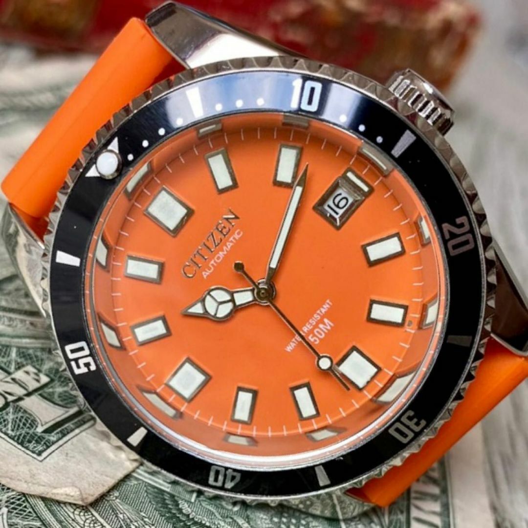 【極美品】シチズン メンズ腕時計 オレンジ ダイバー 自動巻き ヴィンテージ