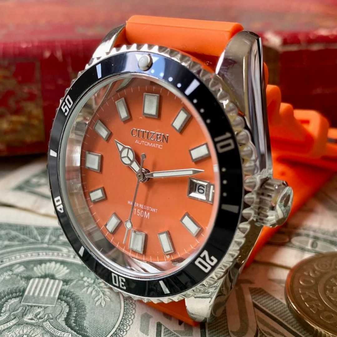 CITIZEN(シチズン)の【極美品】シチズン メンズ腕時計 オレンジ ダイバー 自動巻き ヴィンテージ メンズの時計(腕時計(アナログ))の商品写真