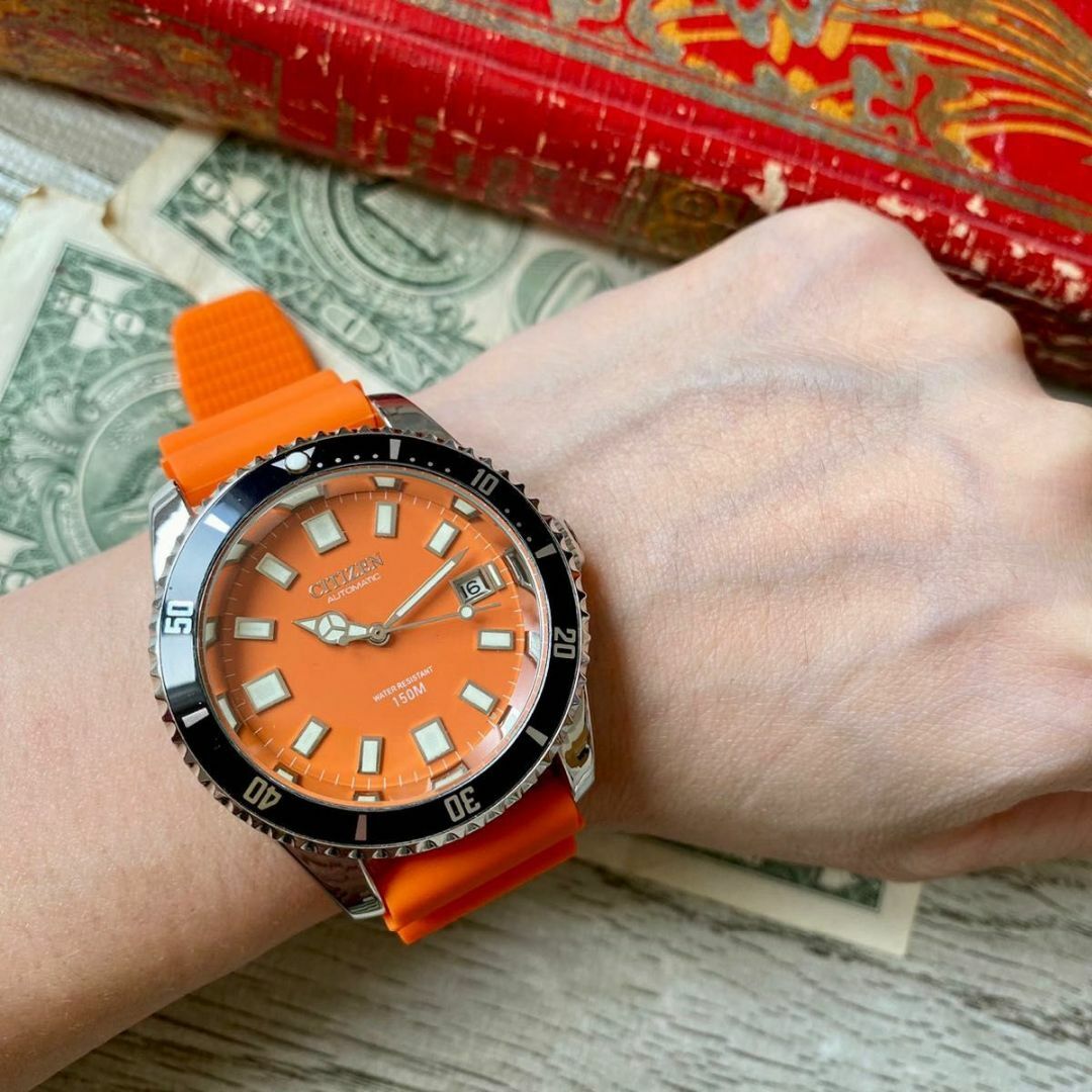 【極美品】シチズン メンズ腕時計 オレンジ ダイバー 自動巻き ヴィンテージ