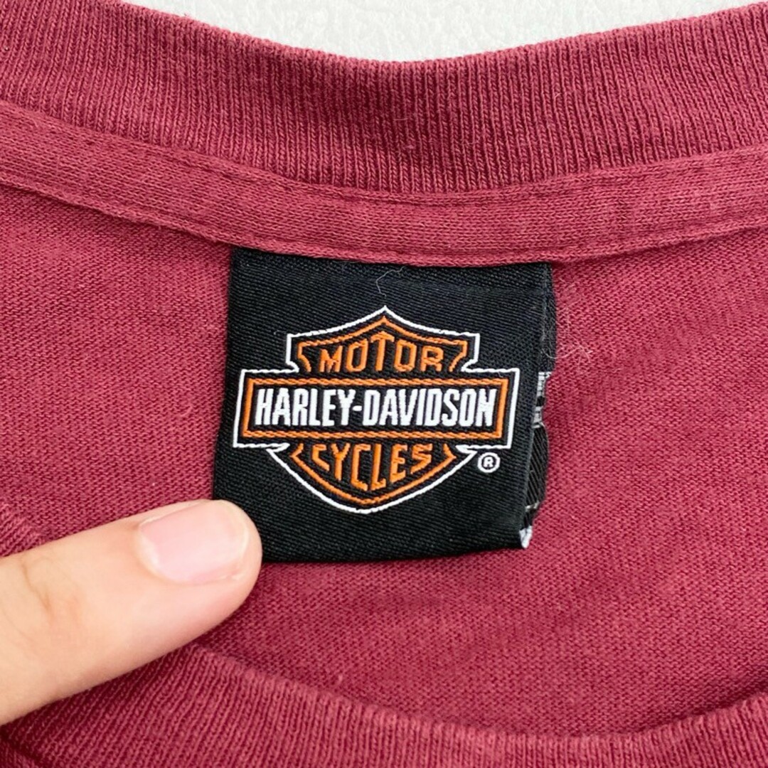 Hurley(ハーレー)のUS古着 ハーレーダビッドソン HARLEY-DAVIDSON Tシャツ 半袖 スカル 両面プリント サイズ：メンズ XL相当 ビッグサイズ エンジ【中古】 メンズのトップス(Tシャツ/カットソー(半袖/袖なし))の商品写真