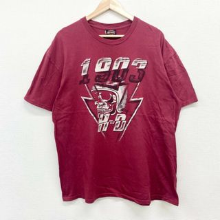 ハーレー(Hurley)のUS古着 ハーレーダビッドソン HARLEY-DAVIDSON Tシャツ 半袖 スカル 両面プリント サイズ：メンズ XL相当 ビッグサイズ エンジ【中古】(Tシャツ/カットソー(半袖/袖なし))