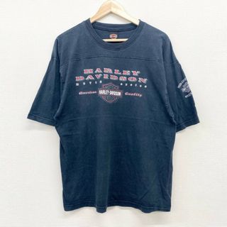 ハーレー(Hurley)のUS古着 USA製 ハーレーダビッドソン HARLEY-DAVIDSON フットボールTシャツ 半袖 ロゴ プリント サイズ：メンズ L ブラック【中古】(Tシャツ/カットソー(半袖/袖なし))